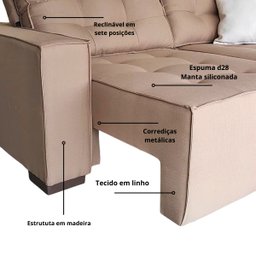 Sofá Estofado Macio Maestro Retrátil Reclinável em Linho 220:castor - 3