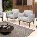 Ver imagem 2 de Kit 2 Poltronas Base de Madeira Fixa Castanho Marisa Linho D03 - D'Rossi A05 Cinza