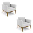 Ver imagem 1 de Kit 2 Poltronas Base de Madeira Fixa Castanho Marisa Linho D03 - D'Rossi A05 Cinza