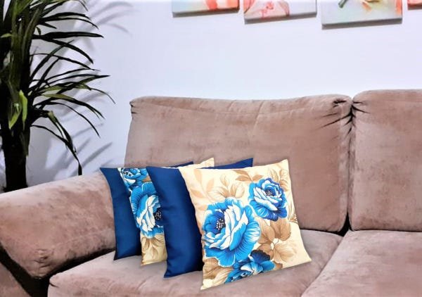 Kit Com 4 Capas de Almofadas Decorativas Flores Azul 40x40 Centímetros - 2