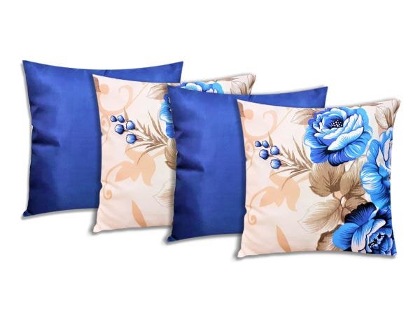 Kit Com 4 Capas de Almofadas Decorativas Flores Azul 40x40 Centímetros - 1