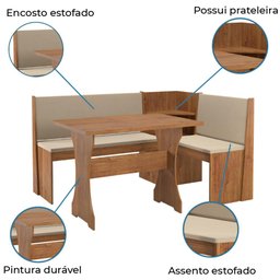 Conjunto de Mesa Canto Alemão Fit Roma Bege Suede Viero - 9 Conjunto de Mesa Canto Alemão Fit Roma Bege Suede Viero - 9
