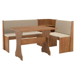 Conjunto de Mesa Canto Alemão Fit Roma Bege Suede Viero - 1 Conjunto de Mesa Canto Alemão Fit Roma Bege Suede Viero - 1