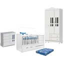 Ver imagem 1 de Quarto de Bebê Ariel 3 Portas com Berço Americano Multifuncional Cleo Branco com Colchão Ortobom - C