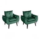 Ver imagem 1 de Kit 02 Poltrona/cadeira Decorativa Glamour com Pés Quadrado Verde