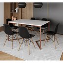 Ver imagem 1 de Mesa Jantar Industrial Retangular Branca 137x90cm Base V Cobre com 6 Cadeiras Eames Eiffel Pretas Ma