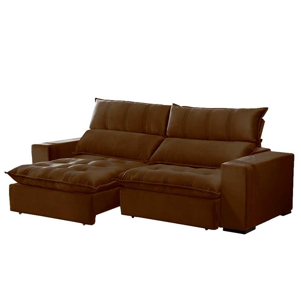 Sofá retrátil 4 Lugares 250 cm York luxo Jc linho Marrom texturizado