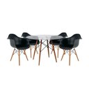 Ver imagem 1 de Mesa Sala De Jantar Eiffel Vidro Redonda 110Cm Vidro Com 4 Poltronas Pretas Base Madeira Cor: Preto