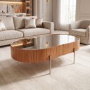 Ver imagem 1 de Mesa de Centro Amadeirado com Vidro Espelhado 100x63cm Istambul Elipse