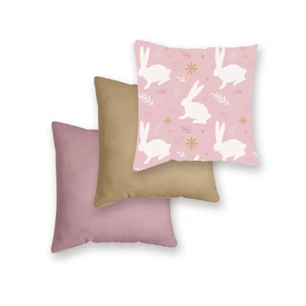 Kit 3 Almofadas Decorativas Own Páscoa Coelhos Fundo Rosa - 1