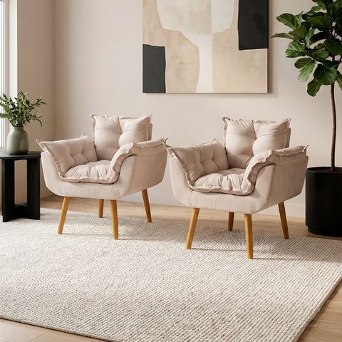 Kit 2 Poltronas Decorativas Reforçada para Sala Alice para Recepção Manicure Escritório Suede