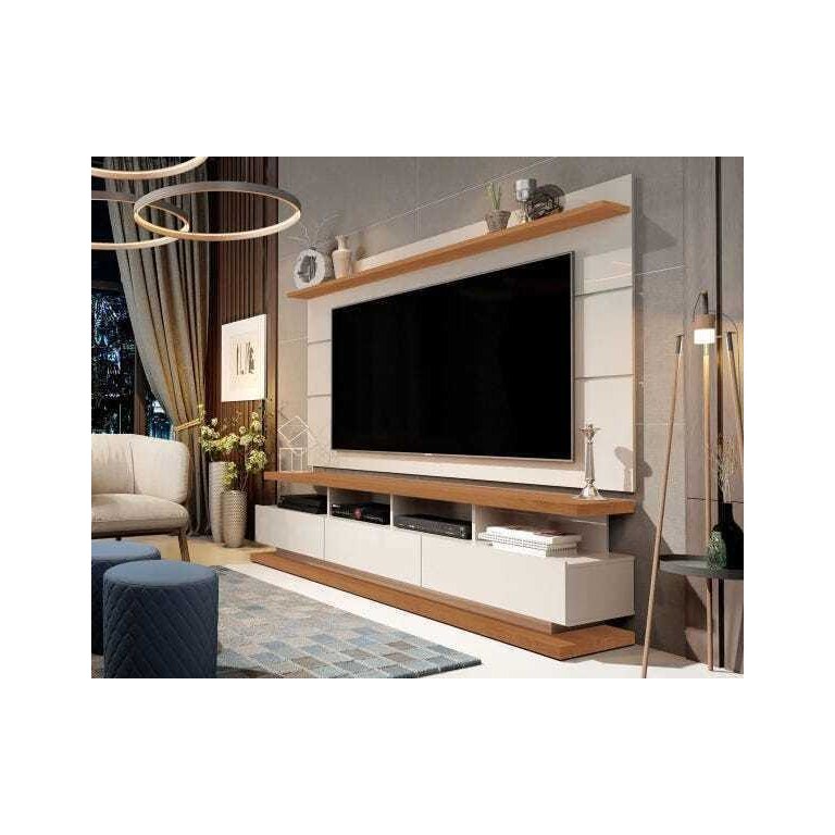 Rack com Painel para Tv até 70 Polegadas Vivare Off White com Freijó Giga Móveis