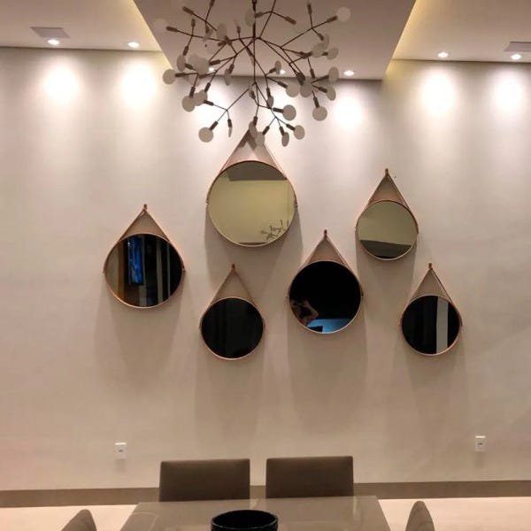 Espelho Redondo Decorativo Adnet Cobre Escandinavo com Alça de Couro 35 cm - D'Rossi - 4