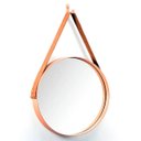 Ver imagem 1 de Espelho Redondo Decorativo Adnet Cobre Escandinavo com Alça de Couro 35 cm - D'Rossi