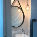 Ver imagem 3 de Espelho Redondo Decorativo Adnet Preto Escandinavo com Alça de Couro 50 cm - D'Rossi