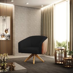 Kit 2 Poltronas Giratória Stella Corano Nozes com Linho Preto A79 - 2 Kit 2 Poltronas Giratória Stella Corano Nozes com Linho Preto A79 - 2