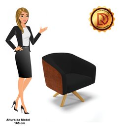 Kit 2 Poltronas Giratória Stella Corano Nozes com Linho Preto A79 - 6 Kit 2 Poltronas Giratória Stella Corano Nozes com Linho Preto A79 - 6