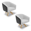 Ver imagem 1 de Kit 02 Poltronas Giratória Stella Corano Preto com Linho Cinza A05 Base Madeira Ma30 - D'rossi