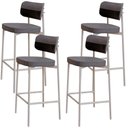 Ver imagem 1 de Kit 04 Banquetas Alta Bar Cozinha Sala de Jantar Aço Branco Kaira C01 Linho Cinza Courino Preto -
