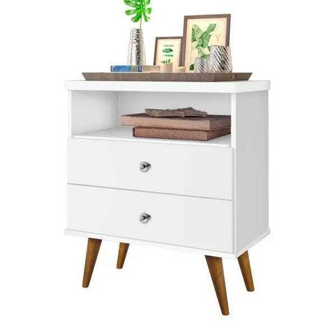 Mesa de Cabeceira Retrô Status 2 Gavetas Branco - Jea Móveis