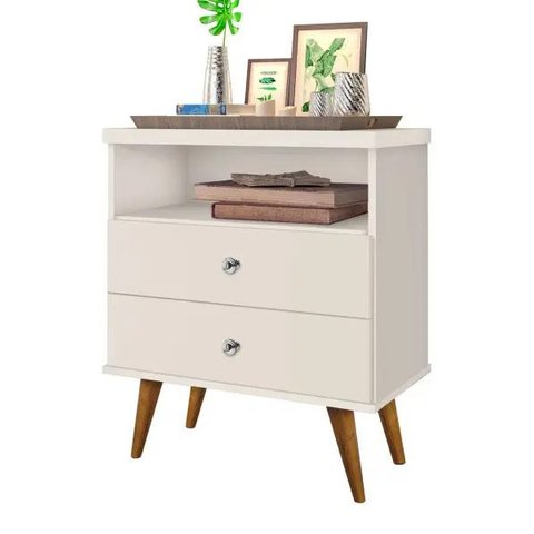 Mesa de Cabeceira Retrô Status 2 Gavetas Off White - Jea Móveis