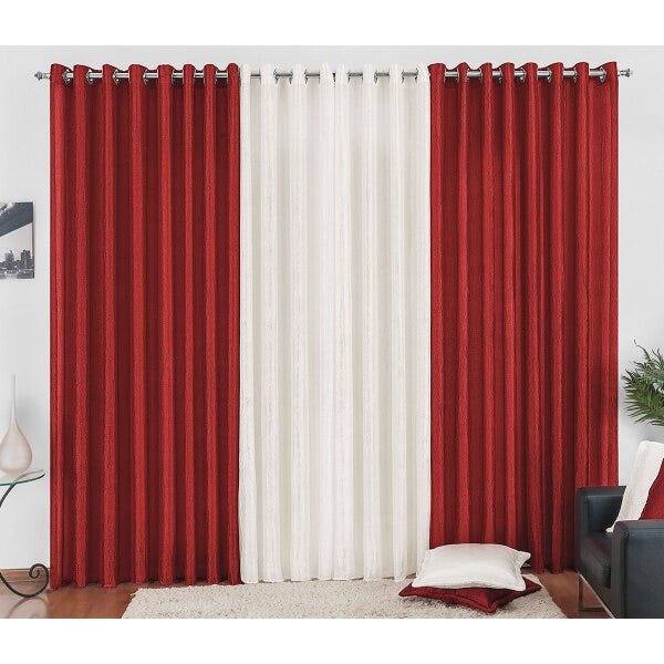 Cortina para Sala 4m x 2,80m Vermelha Cetim Amassado - 1