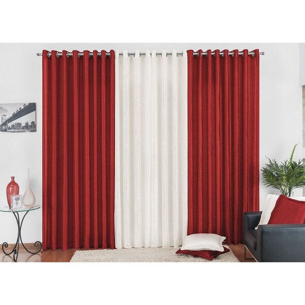 Cortina para Sala 4m x 2,80m Vermelha Cetim Amassado - 2