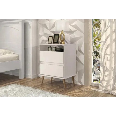 Mesa de Cabeceira Retrô Lótus 2 Gavetas Off White - Jea Móveis