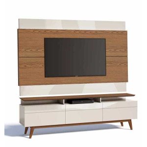 Rack com Painel Classic com 3 Gavetas 220cm Freijó com Off White - Imcal Móveis