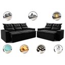 Ver imagem 3 de Conjunto de Sofá 3 e 2 Lugares Retrátil e Reclinável 2.00x1.50m Cama Inbox Smal Suede Preto