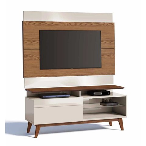 Rack com Painel Classic com 1 Gaveta 1.4 Freijó com Off White - Imcal Móveis