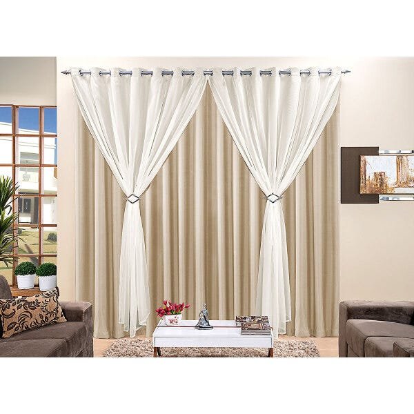 Cortina para Sala 2m x 1,70m Bege para Varão Simples - 4