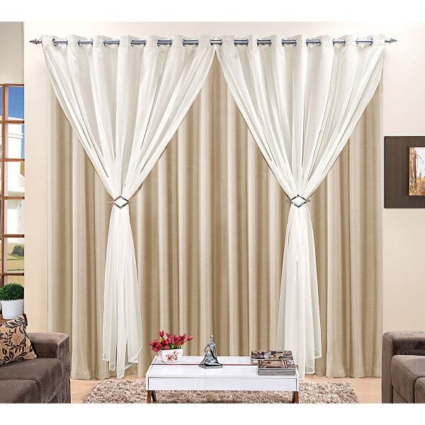 Cortina para Sala 2m x 1,70m Bege para Varão Simples - 1