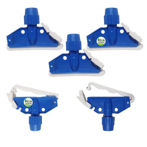 Garra Euro para Mop Úmido Refil Encaixe Plástica Azul - Kit 5 Unidades