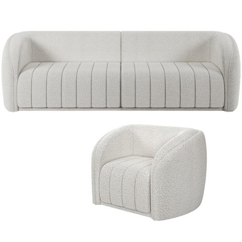 Kit Sofá 4 Lugares para Sala 292cm com 01 Poltrona Lazio M03 Bouclê Branco - Lyam Decor
