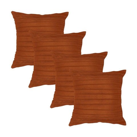 Kit 4 Capas para Almofada Drapeada Line em Veludo Quadrada 50x50 Cor:terracota