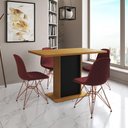Ver imagem 1 de Mesa Jantar Londres Tampo Canela 120cm Base Preta 4 Cadeiras Base Cobre Estofado Vermelho