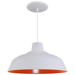 Pendente Retrô 34cm Luminária Lustre Alumínio Branco Textura C/ Laranja - T&T Iluminação - 1