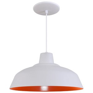 Pendente Retrô 34cm Luminária Lustre Alumínio Branco Textura C/ Laranja - T&T Iluminação