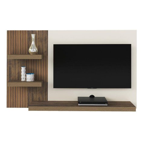 Painel Chess Pinho Ripado/off White Para Tv Até 50"