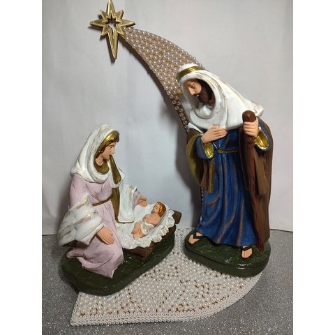 Imagem Presépio 4 Peças Jesus, Maria, José, Capela 33cm.