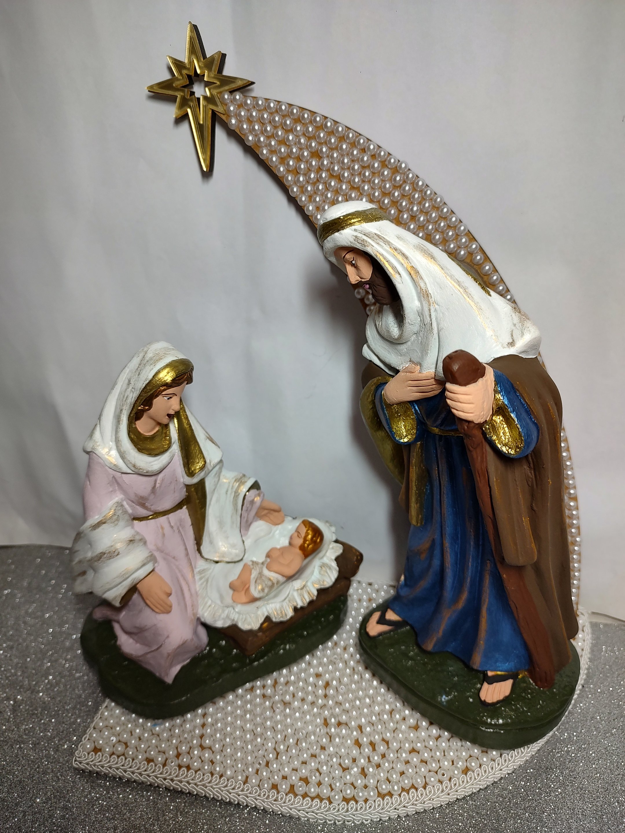 Imagem Presépio 4 Peças Jesus, Maria, José, Capela 33cm. - 3