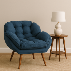 Poltrona Decorativa Almofadada Conforto Retrô Pés Palito:azul