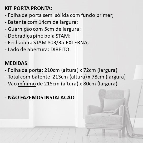 KIT PORTA PRONTA PRIMER - 210X72CM - ABERTURA DIREITA - 4