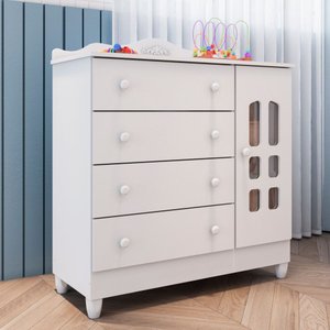 Cômoda Provençal com Fraldário Lisa Branco Brilho