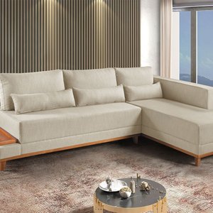 Sofá de Canto 4 Lugares com Chaise M-174 2,56m Molas Bonnel Almofadas Soltas Linho Estofados Martins