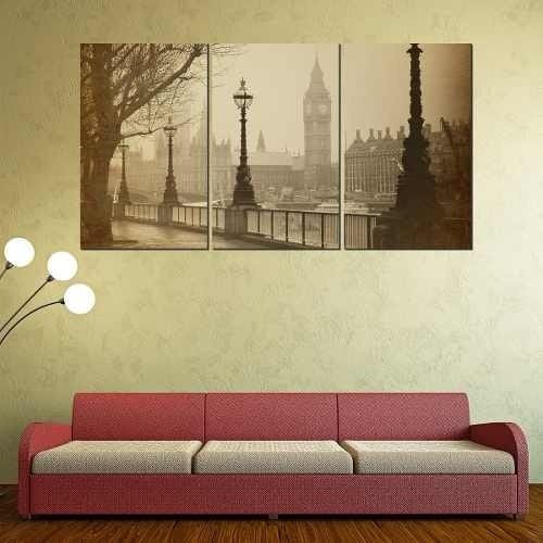 Quadro Decorativo Londres Relógio Big Ben Neblina Sala - 1