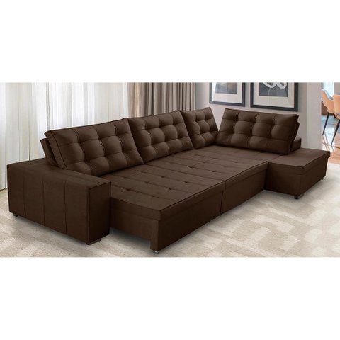 Sofá de Canto Direito Jacke Retrátil e Reclinável com Molas Suede 3,40x2,00 Adonai Estofados