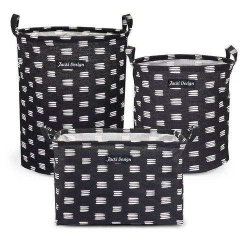 Kit 3 Cestos Multiuso Tecido 43l, 25l e 23l Preto Riscas
