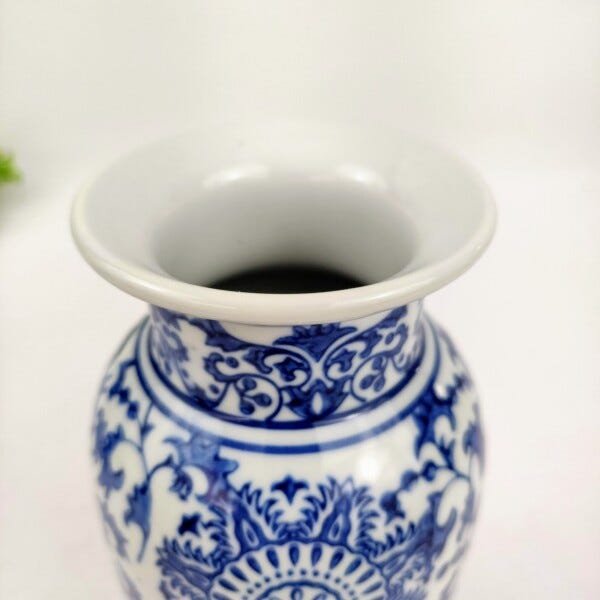 Vaso Decorativo Azul e Branco 20x10cm Porcelana Chinesa P - 5